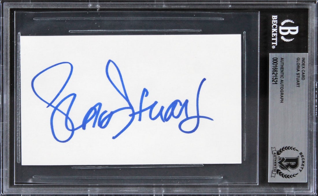 Gloria Stuart Titanic Signed 3x5 Index Card Beckett Authenticated: Gloria Stuart Titanic Signed 3x5 Index Card Beckett Authenticated This authentic 3x5 index card is personally signed by Gloria Stuart, renowned for her role in the iconic film Titanic. The autograph h