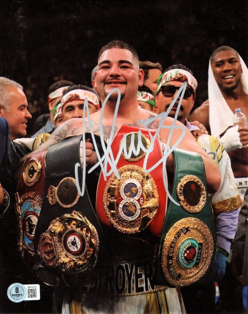 Andy Ruiz Jr. Autographed 8X10 Photo Four Belts Beckett Authenticated (1 of 2)