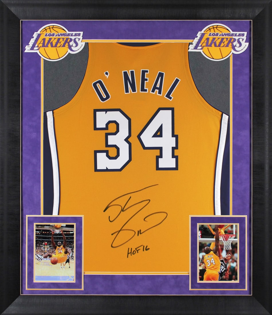 Shaquille O'Neal Signed Yellow Jersey HOF 16 Framed BAS Los Angeles Lakers (1 of 2)