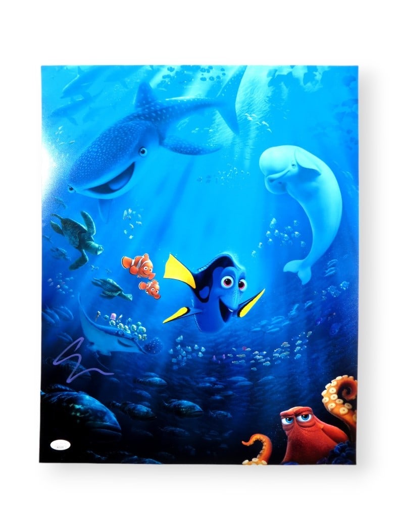 Ellen DeGeneres Autographed 16X20 Photo Finding Dory JSA Certified: Ellen DeGeneres Autographed 16X20 Photo Finding Dory JSA Certified Capture a piece of cinematic history with this authentic 16X20 photograph of Ellen DeGeneres from the beloved film Finding Dory. This