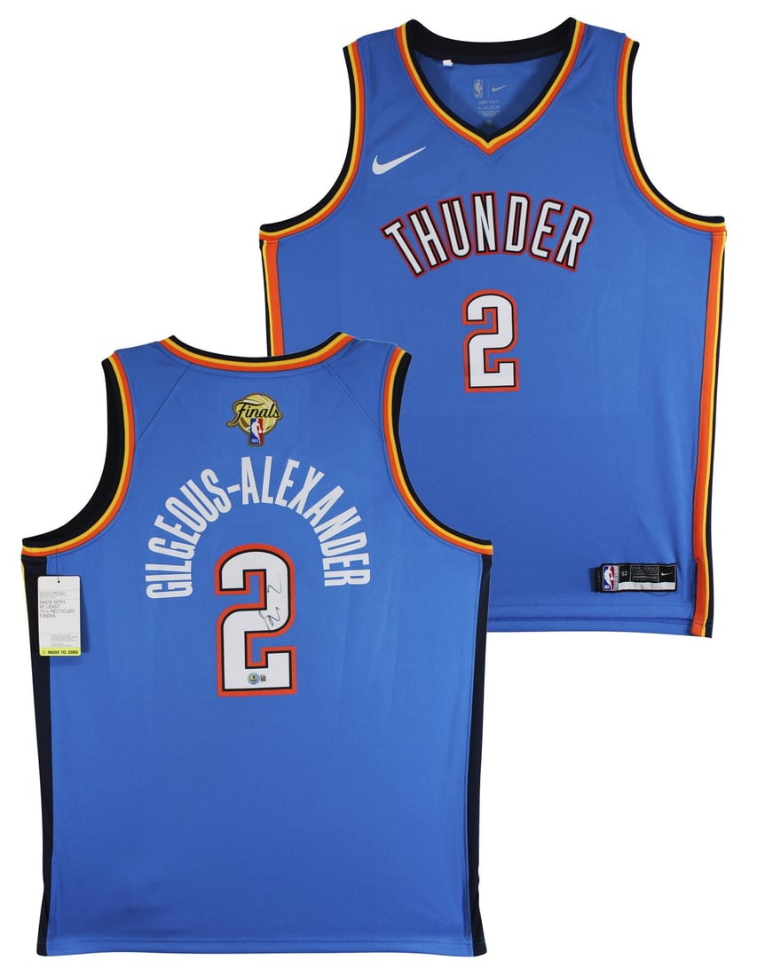 Shai Gilgeous-Alexander Autographed Blue Nike Swingman Jersey Beckett Authenticated: Shai Gilgeous-Alexander Autographed Blue Nike Swingman Jersey Beckett Authenticated This blue Nike Swingman NBA Finals Edition jersey is personally signed by Shai Gilgeous-Alexander of the Oklahoma Ci