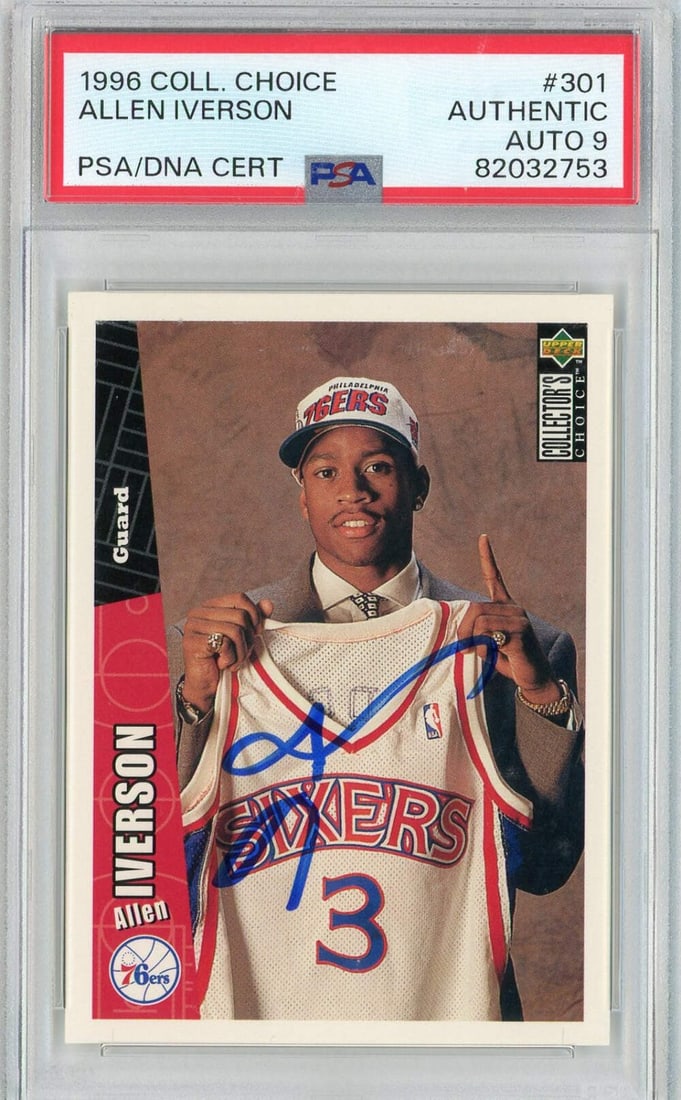Allen Iverson 1996 Collectors Choice Rookie Card PSA 9 Signed Autograph (1 of 2)