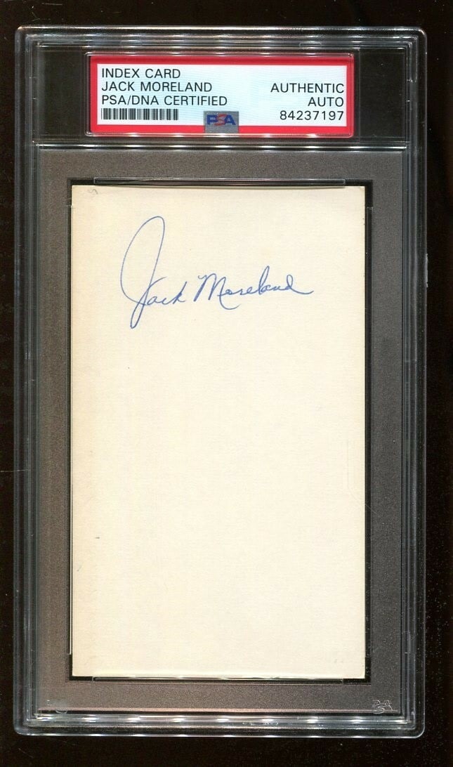 Jack Moreland Autographed 3x5 Index Card Rare PSA/DNA Basketball: Jack Moreland Autographed 3x5 Index Card Rare PSA/DNA Basketball This is an original autographed index card measuring 3x5 inches, featuring the signature of basketball player Jack Moreland. The card h