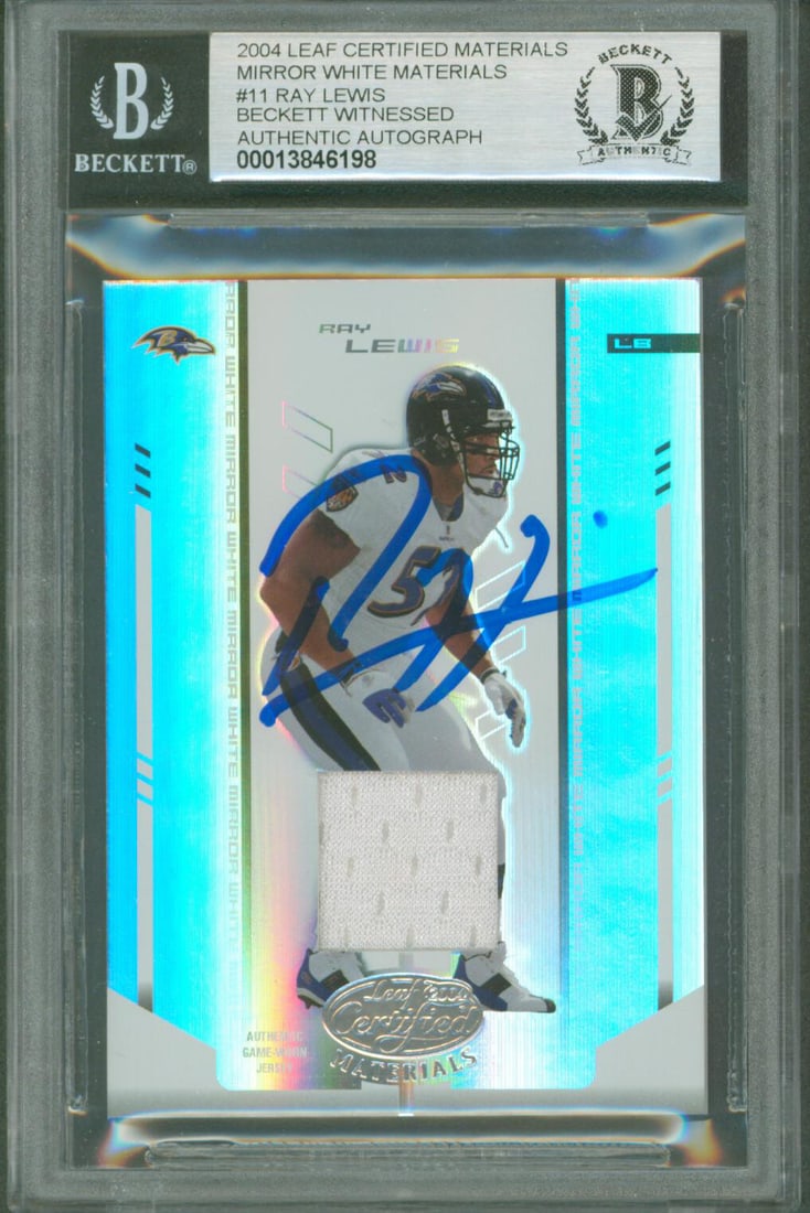 Ray Lewis Signed 2004 Leaf Certified Materials #11 Card Beckett Authenticated (1 of 2)