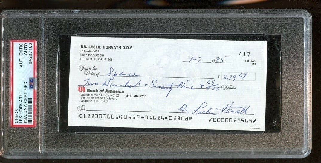 Les Horvath Autographed Bank Check Heisman PSA/DNA Authentic (1 of 2)