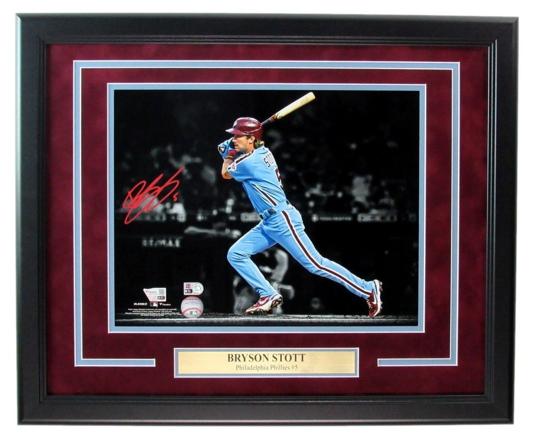 Bryson Stott Autographed 11x14 Framed Photo Phillies Fanatics Certified: Bryson Stott Autographed 11x14 Framed Photo Phillies Fanatics Certified Celebrate your love for baseball with this stunning Bryson Stott signed 11x14 photo of the Philadelphia Phillies, beautifully fr