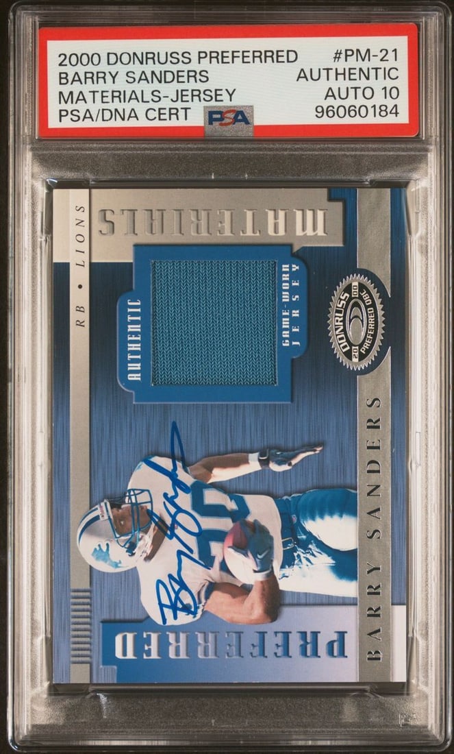 2000 Donruss Preferred Materials Barry Sanders Signed Card PSA 105/200 (1 of 2)