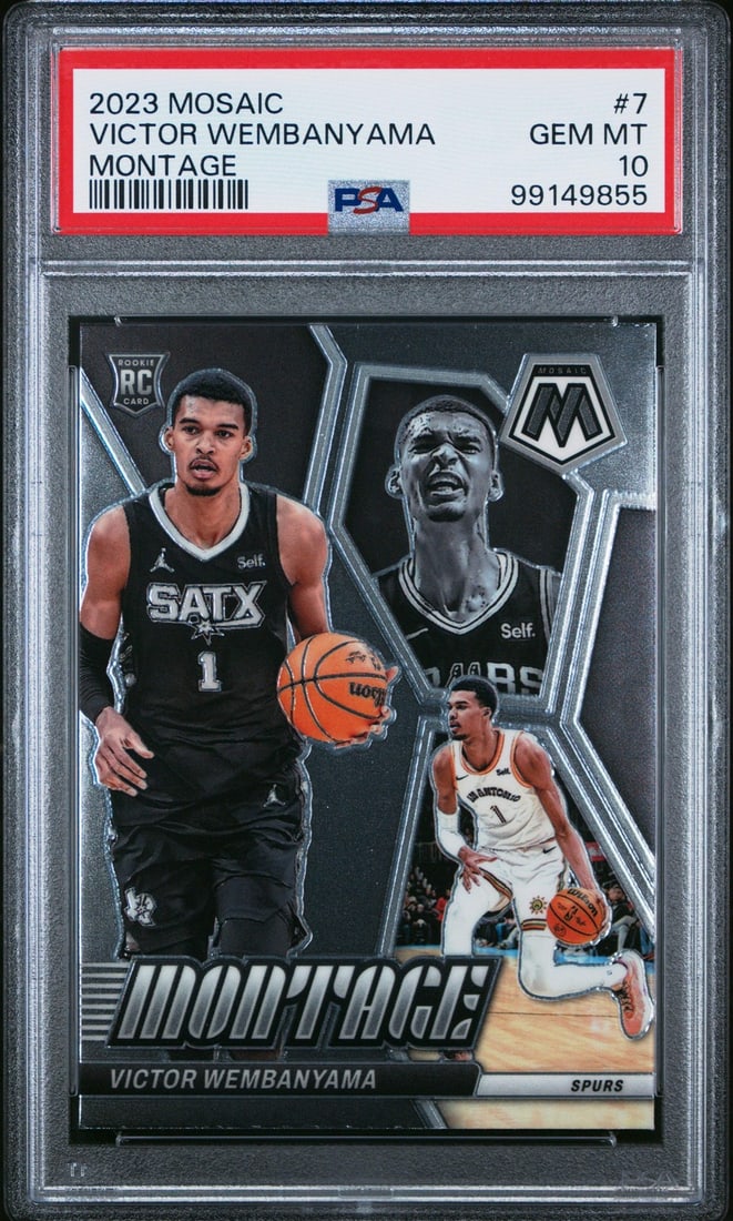 2023 Panini Mosaic Victor Wembanyama #7 Montage RC PSA 10 Basketball Card (1 of 2)