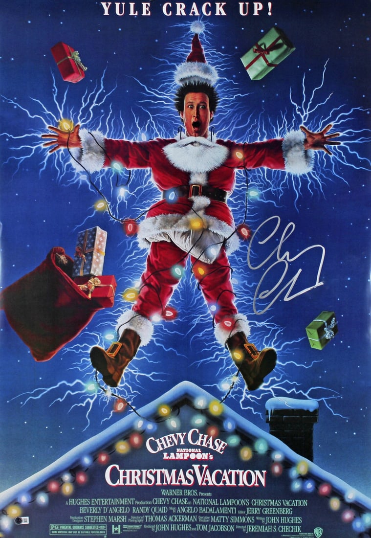 Chevy Chase Signed 24x36 Christmas Vacation Movie Poster BAS Authenticated: Chevy Chase Signed 24x36 Christmas Vacation Movie Poster BAS Authenticated This original 24x36 movie poster from National Lampoon's Christmas Vacation features the autograph of Chevy Chase, making it