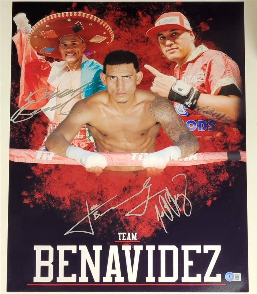 David Benavidez Family Signed 16x20 Photo Beckett Authenticated: David Benavidez Family Signed 16x20 Photo Beckett Authenticated This is an original 16x20 photograph signed by boxing athletes David Benavidez, Jose Benavidez Jr., and Sr. The signature is authenticat