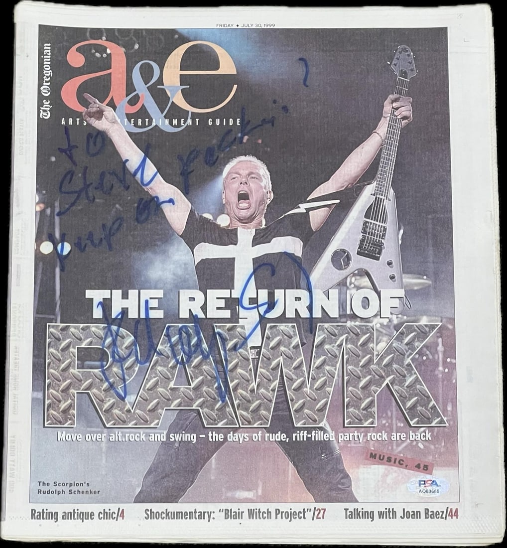 Rudolf Schenker Signed 11 x 15 Poster PSA/DNA Autographed Scorpions: Rudolf Schenker Signed 11 x 15 Poster PSA/DNA Autographed Scorpions This is a Rudolf Schenker signed poster featuring the iconic Scorpions guitarist. Measuring 11 x 15 inches, this collectible item ha