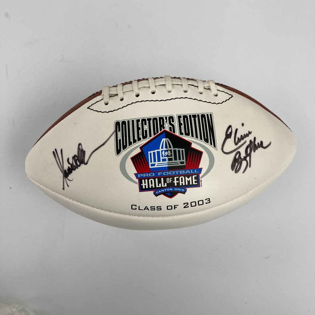 2003 NFL Hall of Fame Signed Football Marcus Allen JSA COA 5 Signatures: 2003 NFL Hall of Fame Signed Football Marcus Allen JSA COA 5 Signatures Celebrate the 2003 Pro Football Hall of Fame induction with this authentic autographed football. This commemorative Wilson NFL C