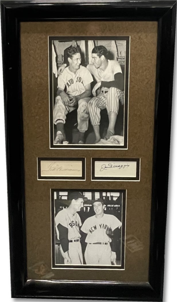 Ted Williams Joe DiMaggio Autographed 17x31 Framed Display JSA (1 of 5)
