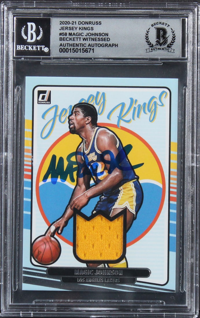 Magic Johnson Signed 2020 Donruss Jersey Kings #58 Card Gem Mint 10 BAS (1 of 2)