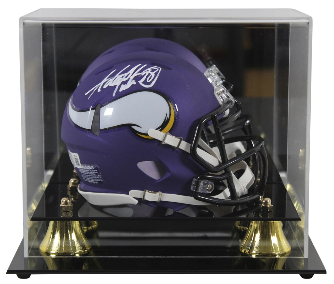 Adrian Peterson Signed Mini Helmet with Display Case BAS Authenticated: Adrian Peterson Signed Mini Helmet with Display Case BAS Authenticated This authentic mini helmet, personally signed by Adrian Peterson of the Minnesota Vikings, comes with a UV mirrored back acrylic