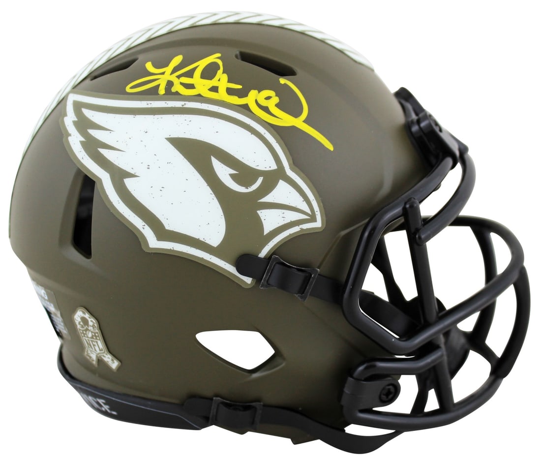 Kurt Warner Signed Arizona Cardinals Salute To Service Mini Helmet BAS Witnessed (1 of 2)