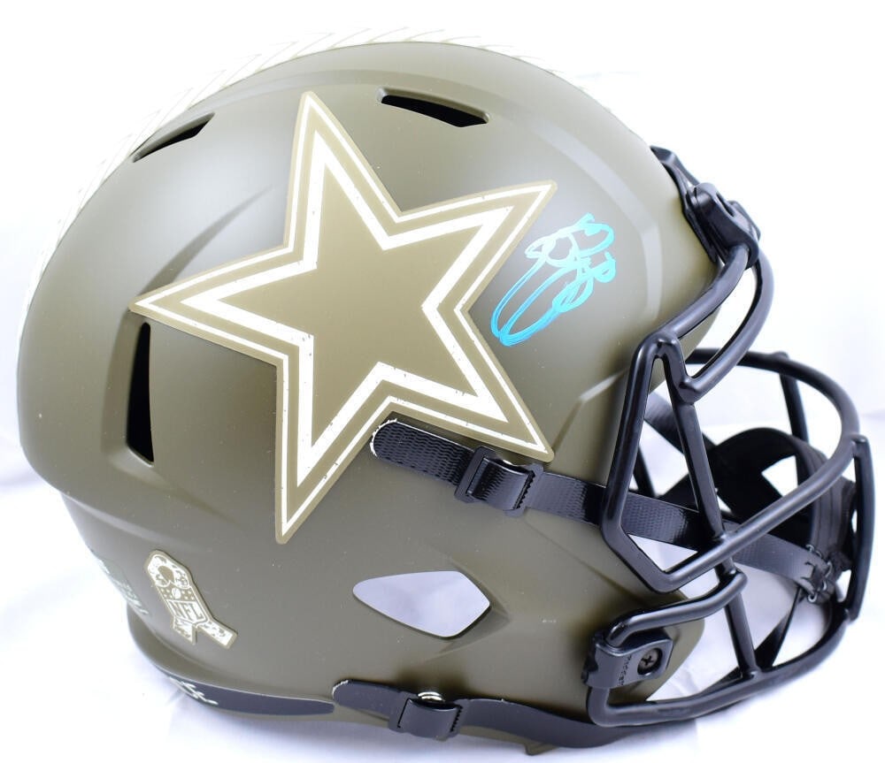 Emmitt Smith Signed Dallas Cowboys Speed Helmet Beckett Authenticated: Emmitt Smith Signed Dallas Cowboys Speed Helmet Beckett Authenticated This is an original full-size helmet signed by Emmitt Smith, one of the legendary players of the Dallas Cowboys. The helmet is a t