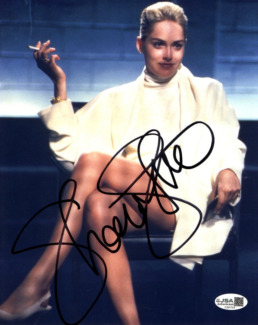 8x10 Photograph Signed by Sharon Stone with JSA Authentication: 8x10 Photograph Signed by Sharon Stone with JSA Authentication This is an 8x10 photograph featuring Sharon Stone in a classic scene from "Basic Instinct." The photo is personally autographed by Sharon