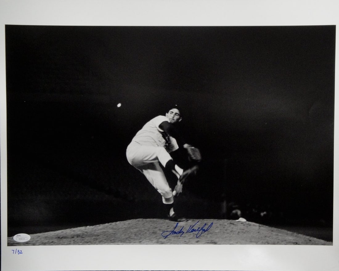 Sandy Koufax Autographed 16x20 Dodgers Photo JSA Authenticated: Sandy Koufax Autographed 16x20 Dodgers Photo JSA Authenticated This is a Sandy Koufax autographed 16x20 photo showcasing the legendary Dodgers pitcher in action. The image is derived from the original