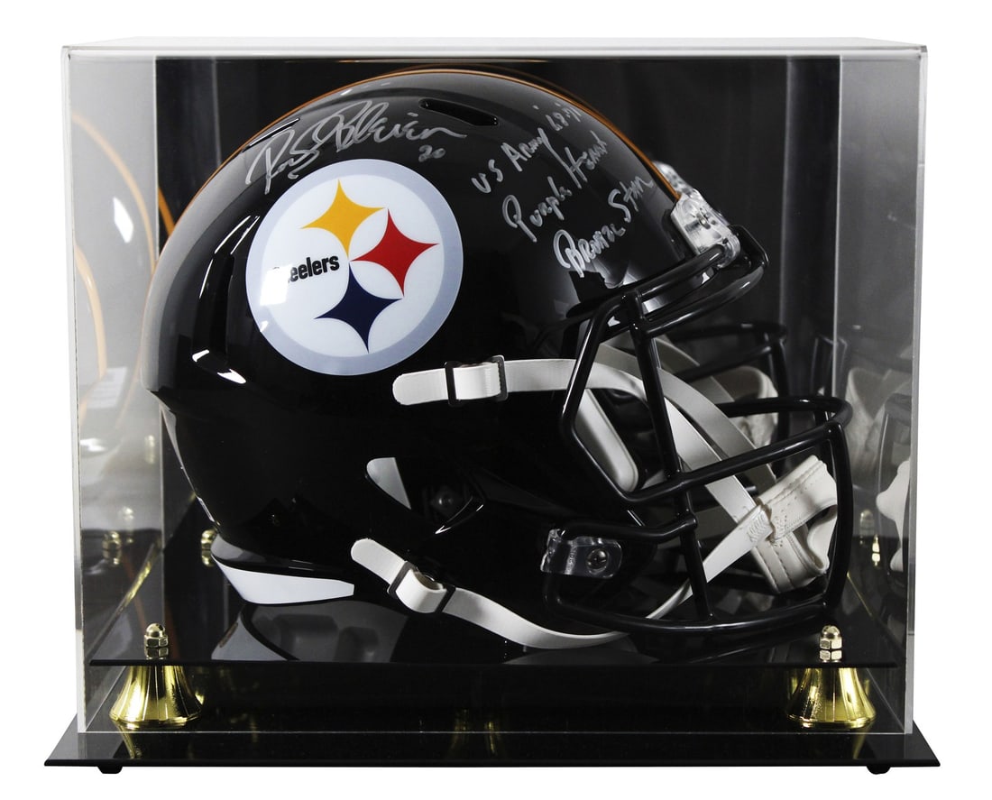 Rocky Bleier Signed Steelers Helmet with Inscription and BAS Authentication: Rocky Bleier Signed Steelers Helmet with Inscription and BAS Authentication This original autographed Riddell Full Size Speed Replica Helmet is personally signed by Rocky Bleier, a celebrated player o