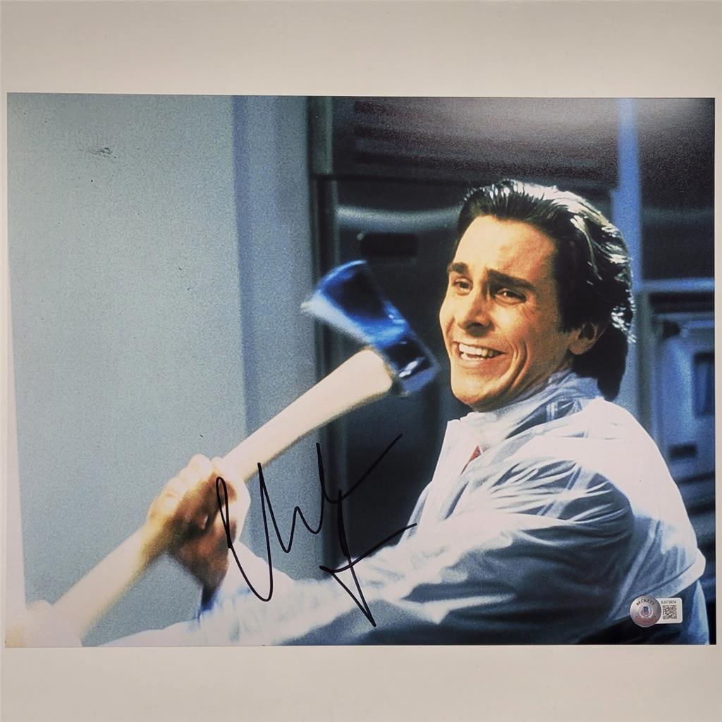 Christian Bale Signed American Psycho 11x14 Photo Beckett Authentication: Christian Bale Signed American Psycho 11x14 Photo Beckett Authentication This is an original 11x14 photograph from the movie American Psycho, featuring an authentic autograph of Christian Bale. The si