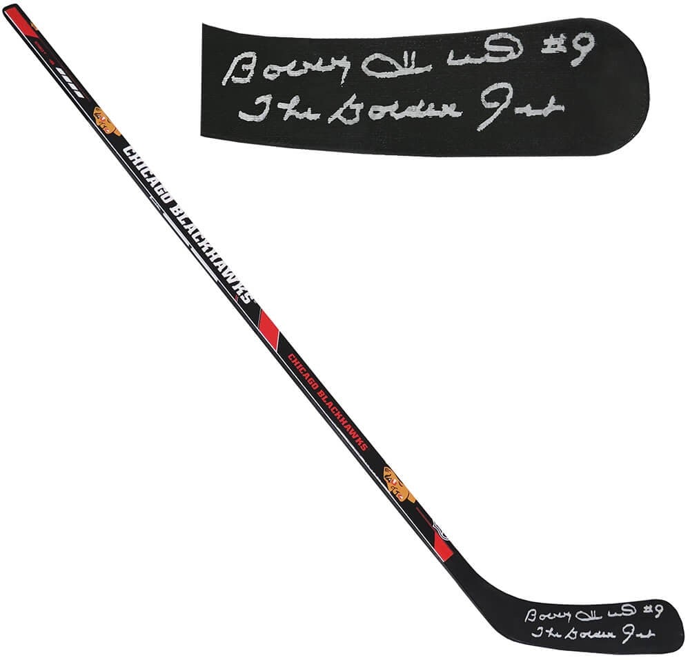 Bobby Hull Signed Chicago Blackhawks 48 Full Size Hockey Stick Inscribed The Golden Jet: Bobby Hull Signed Chicago Blackhawks 48 Full Size Hockey Stick Inscribed The Golden Jet This is a full-size hockey stick signed by Bobby Hull, the legendary player known as 'The Golden Jet.' The stick