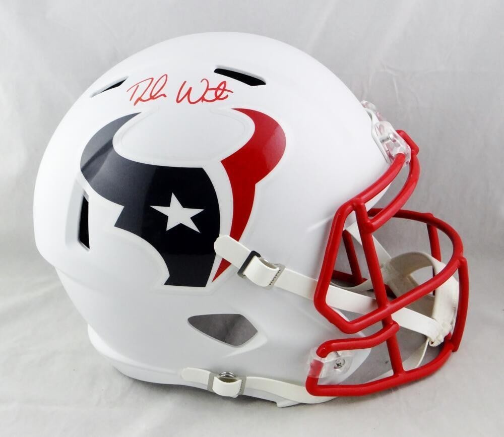 Deshaun Watson Signed Houston Texans Full Size Helmet JSA Auth: Deshaun Watson Signed Houston Texans Full Size Helmet JSA Auth This is a full-size flat white speed helmet signed by Deshaun Watson, the talented quarterback of the Houston Texans. The helmet is an or
