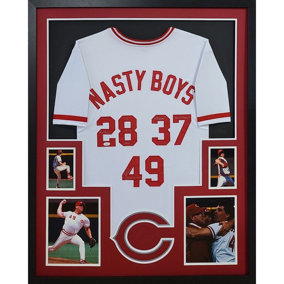 Cincinnati Reds Nasty Boys Signed Framed Jersey JSA Authenticated: Cincinnati Reds Nasty Boys Signed Framed Jersey JSA Authenticated This autographed framed jersey commemorates the legendary "Nasty Boys" of the Cincinnati Reds, featuring the signatures of Norm Charlt