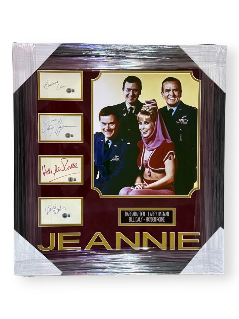Dream of Jeannie Cast Signed Framed 24x26 Beckett Authenticated: Dream of Jeannie Cast Signed Framed 24x26 Beckett Authenticated Celebrate the iconic television series with this framed piece featuring authentic autographs from the beloved cast of "I Dream of Jeanni