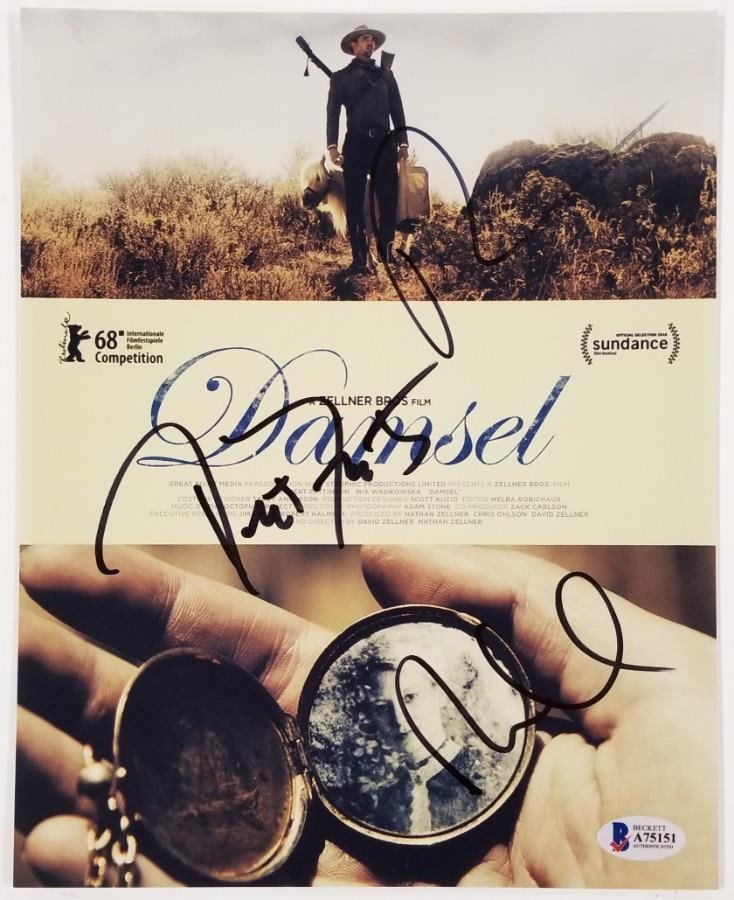 DAMSEL Cast Signed 8x10 Photo Forster Pattinson Beckett COA: DAMSEL Cast Signed 8x10 Photo Forster Pattinson Beckett COA This is an original 8x10 photograph from the film "DAMSEL," featuring three signatures, including those of Forster and Pattinson. The photog
