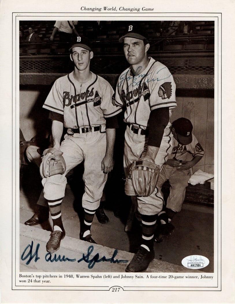 Warren Spahn Johnny Sain Signed Photo 8.5x11 Braves JSA Authenticated (1 of 2)