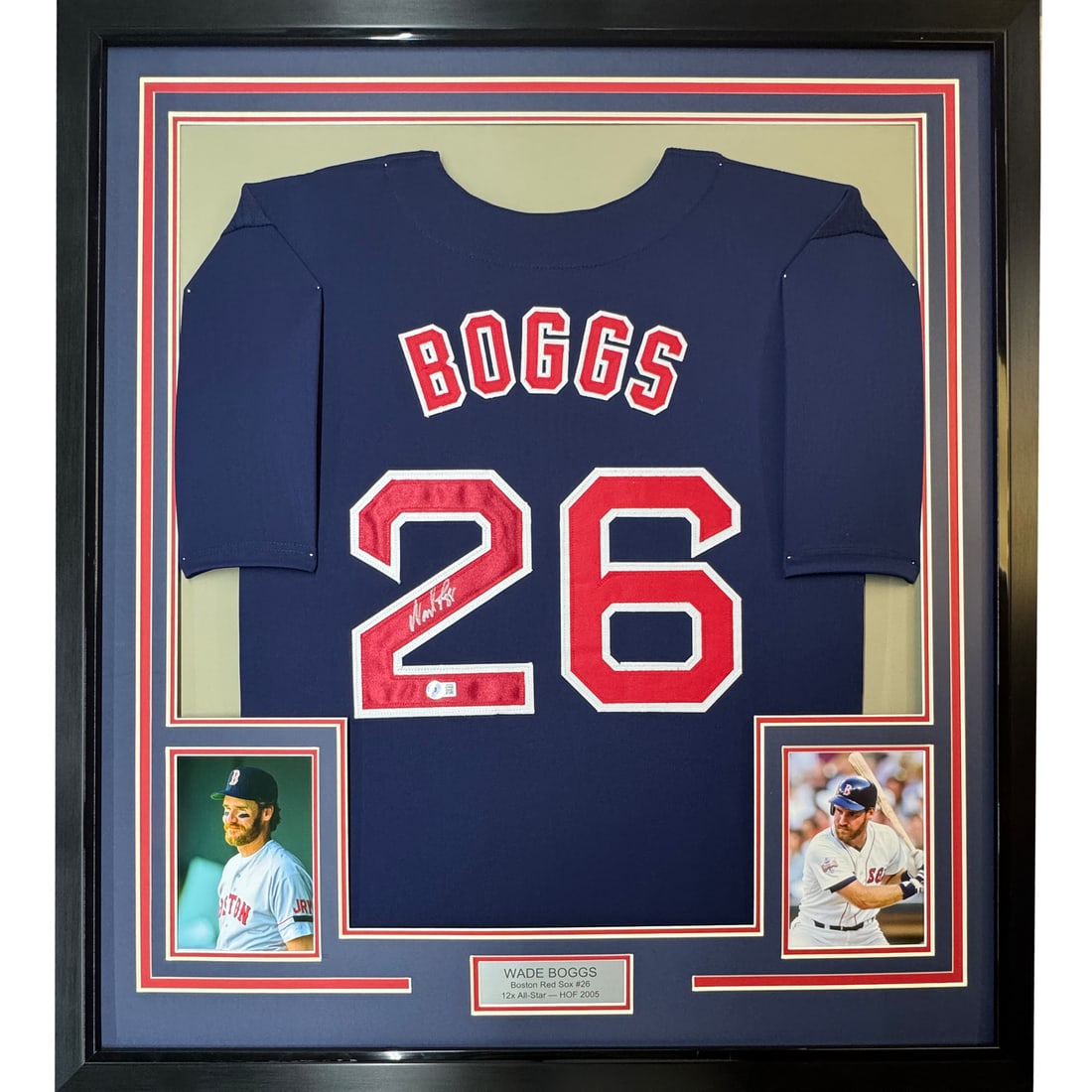 Framed Wade Boggs Autographed Blue Jersey Boston Red Sox BAS COA (1 of 2)