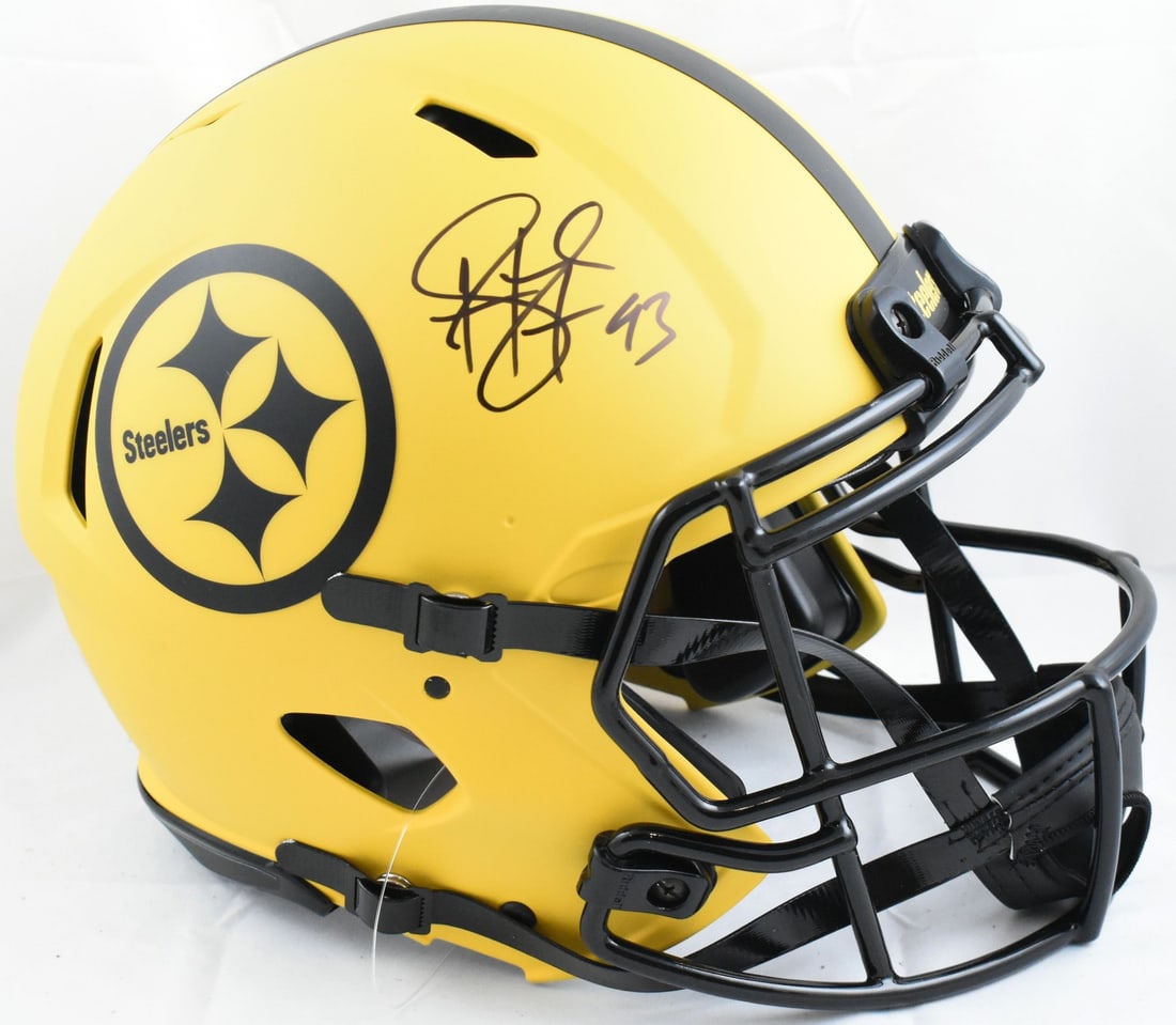 Troy Polamalu Autographed Pittsburgh Steelers Rave Speed Helmet Beckett W: Troy Polamalu Autographed Pittsburgh Steelers Rave Speed Helmet Beckett W This authentic full-size Rave Speed helmet, signed by legendary Pittsburgh Steelers player Troy Polamalu, is a must-have for a