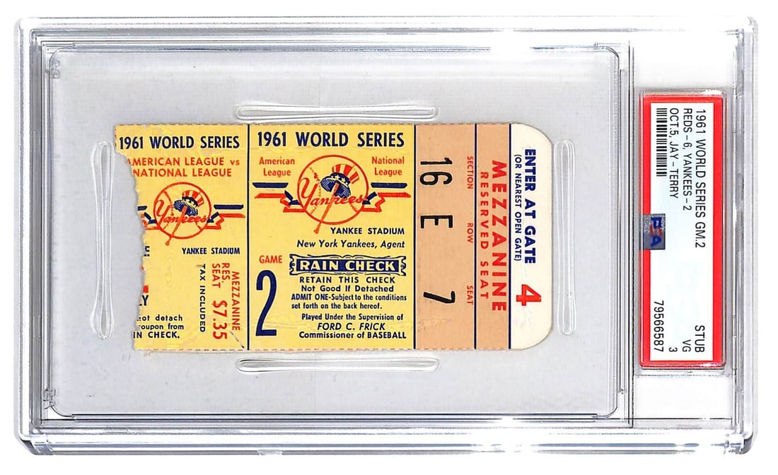 1961 World Series Game 2 Ticket Yogi Berra Home Run PSA 3 Yankees Reds (1 of 3)