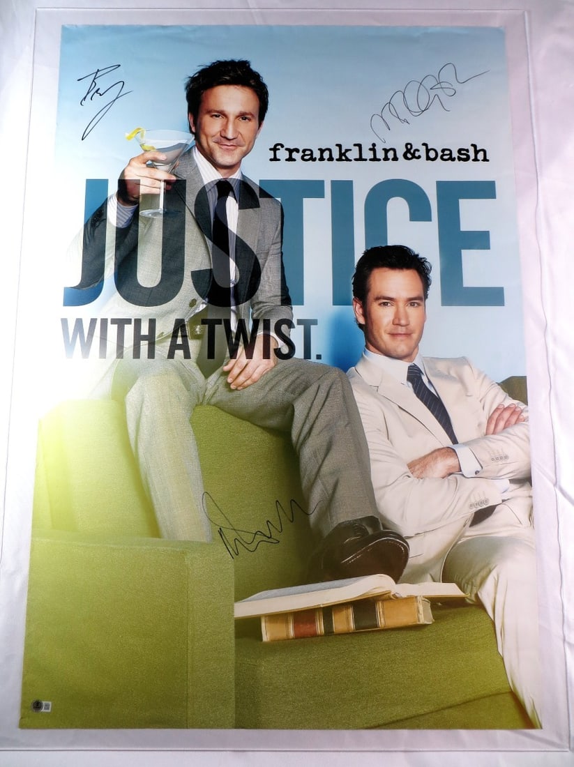 Franklin & Bash Autographed 27x40 Poster Breckin Meyer Mark-Paul Gosselaar BAS: Franklin & Bash Autographed 27x40 Poster Breckin Meyer Mark-Paul Gosselaar BAS This original 27X40 poster from the series "Franklin & Bash" features the authentic signatures of Breckin Meyer, Mark-Pau