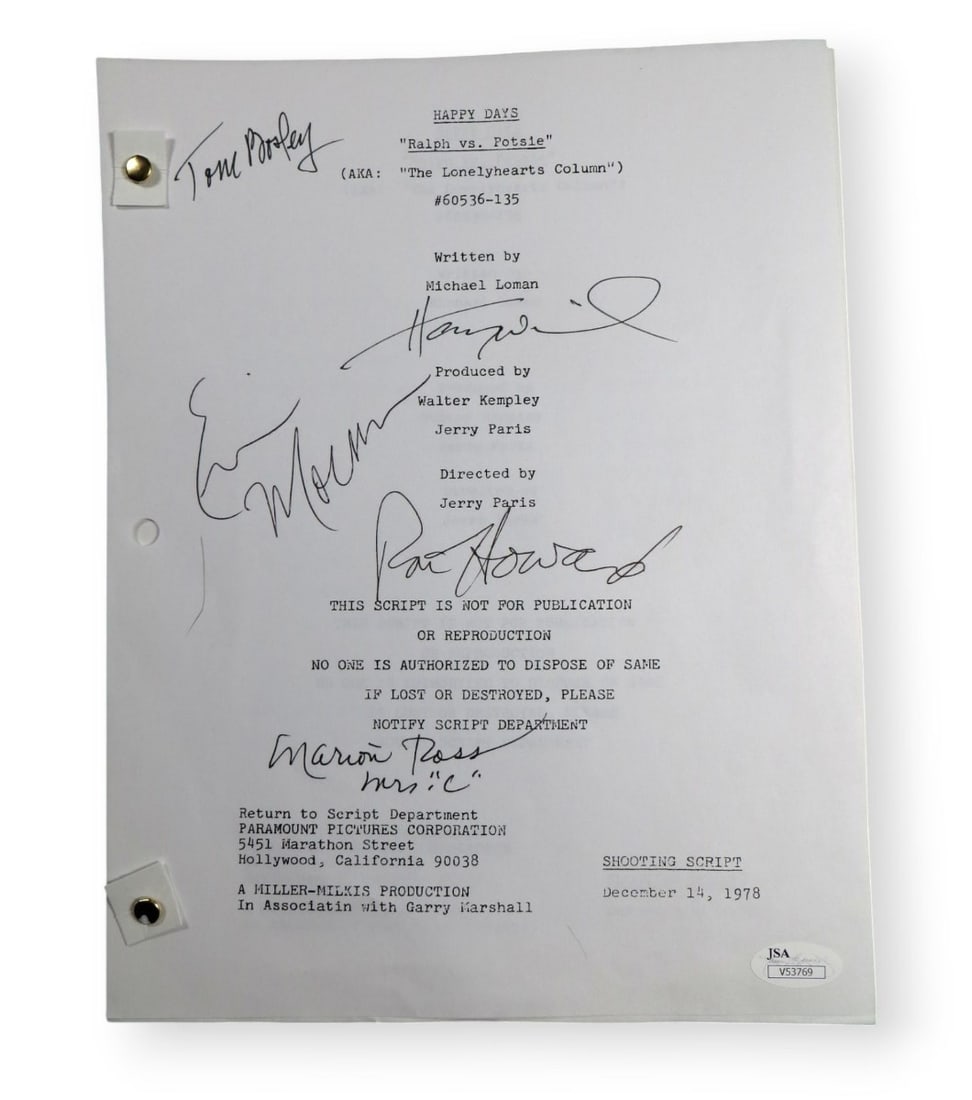 Happy Days Autographed Script by Howard Winkler Moran Ross JSA (1 of 3)