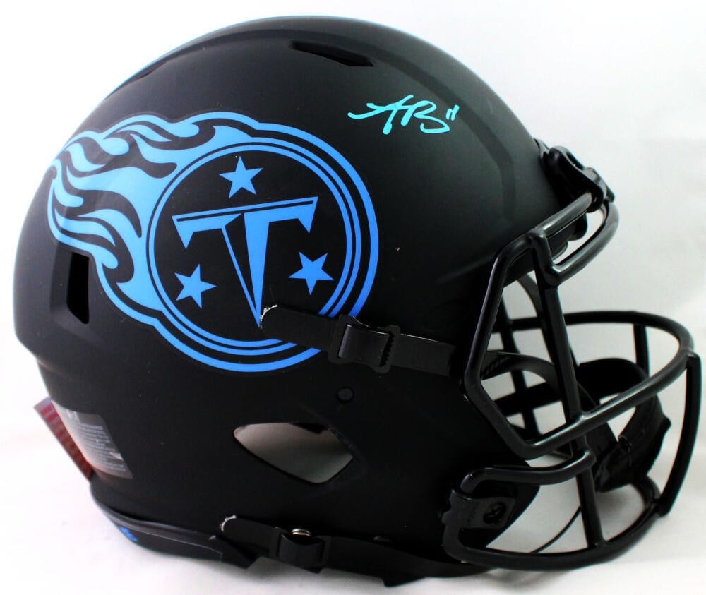 AJ Brown Tennessee Titans Signed Eclipse Helmet Beckett Authenticated: AJ Brown Tennessee Titans Signed Eclipse Helmet Beckett Authenticated This authentic full-size Eclipse helmet features the signature of AJ Brown, a standout player for the Tennessee Titans. The helmet