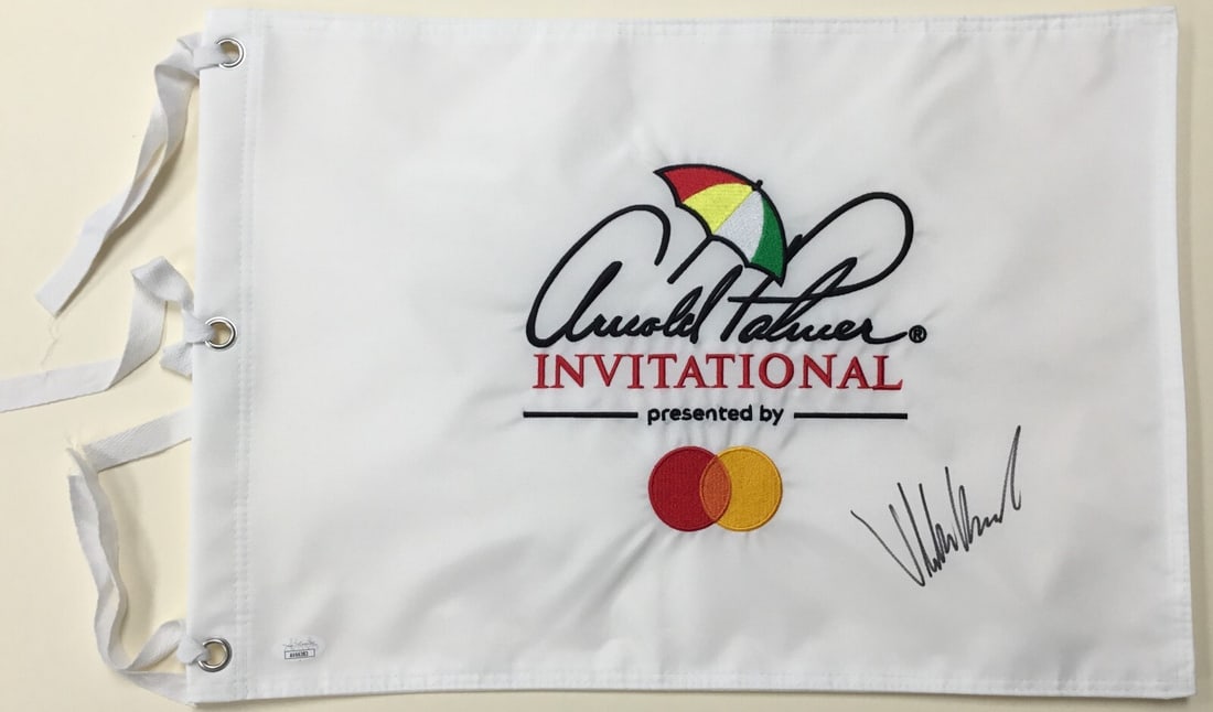 Viktor Hovland Signed Arnold Palmer Invitational Pin Flag JSA Authenticated: Viktor Hovland Signed Arnold Palmer Invitational Pin Flag JSA Authenticated This is an official Arnold Palmer Invitational pin flag, beautifully signed by PGA star Viktor Hovland. The signature has be