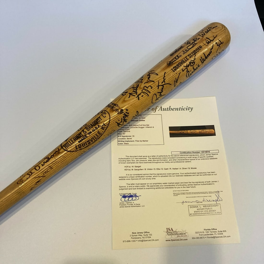 1973 Pittsburgh Pirates Signed Game Issued Bat with JSA COA: 1973 Pittsburgh Pirates Signed Game Issued Bat with JSA COA This 1973 Pittsburgh Pirates team signed game issued baseball bat is a remarkable collectible for any baseball enthusiast. Crafted by Louisv