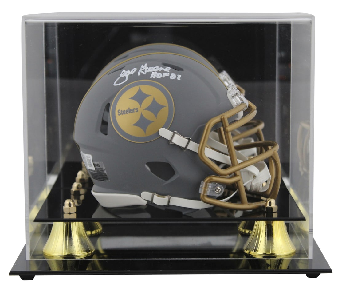 Joe Greene Signed Steelers Mini Helmet HOF 87 with Beckett Case: Joe Greene Signed Steelers Mini Helmet HOF 87 with Beckett Case This autographed Pittsburgh Steelers alternate slate speed mini helmet features the inscription "HOF 87" and has been personally signed