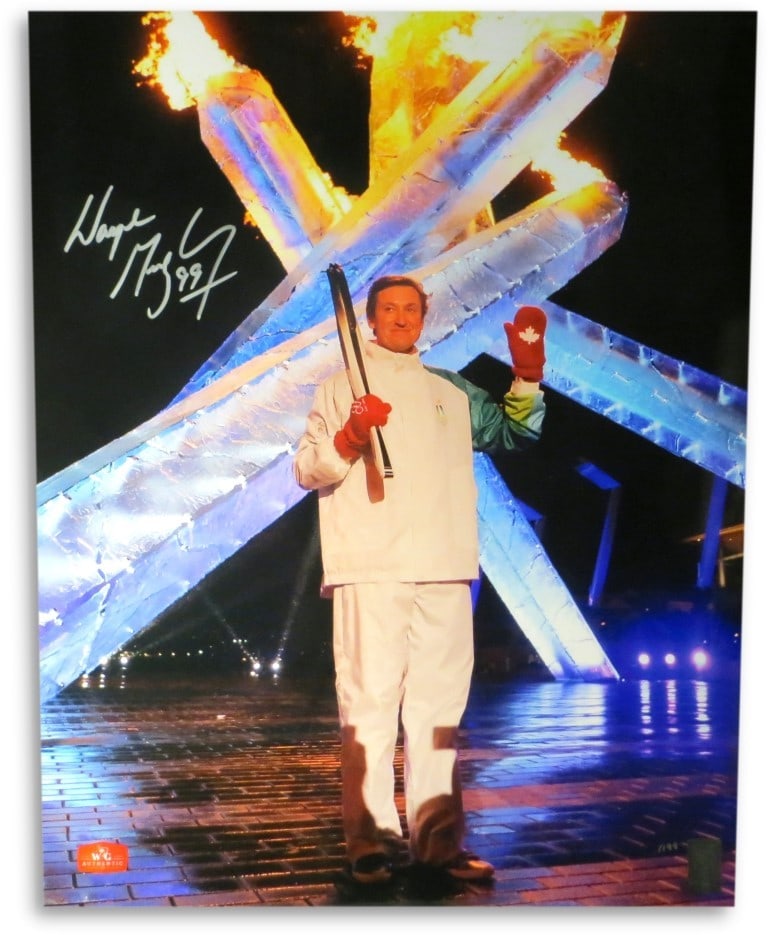 Wayne Gretzky Autographed 2010 Olympics 16X20 Photo Limited Edition JSA: Wayne Gretzky Autographed 2010 Olympics 16X20 Photo Limited Edition JSA Celebrate hockey history with this Wayne Gretzky autographed 16X20 photograph from the 2010 Olympics. Featuring a stunning silve
