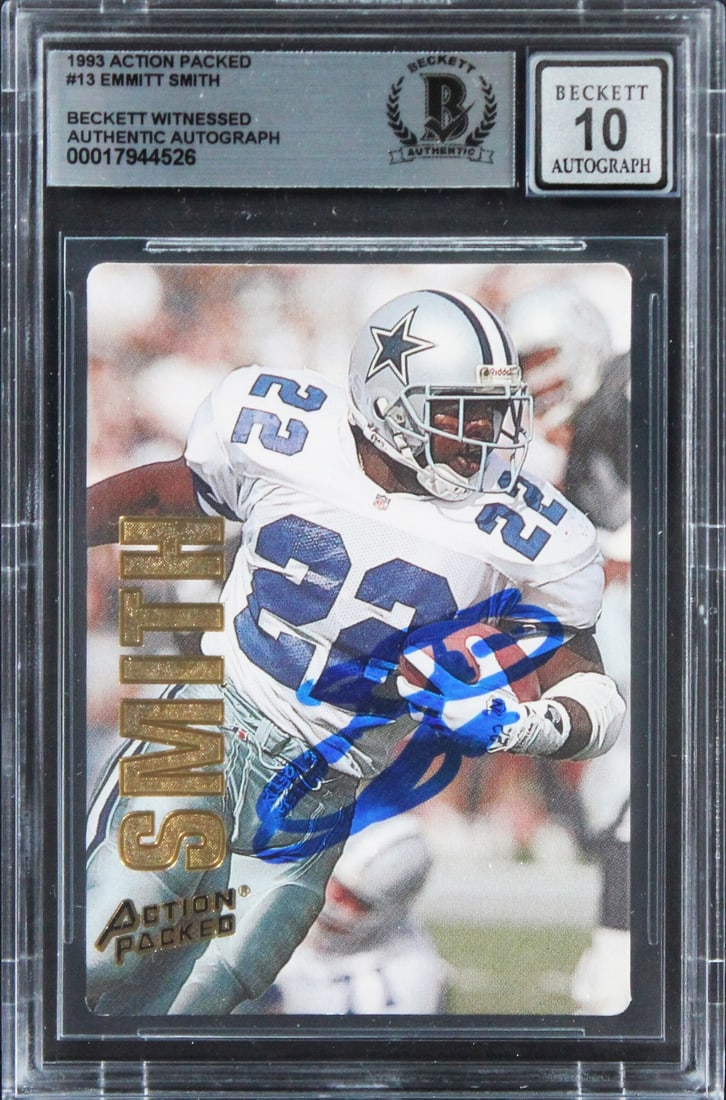 Emmitt Smith Signed 1993 Action Packed #13 Card Gem Mint 10 Beckett Authenticated (1 of 2)