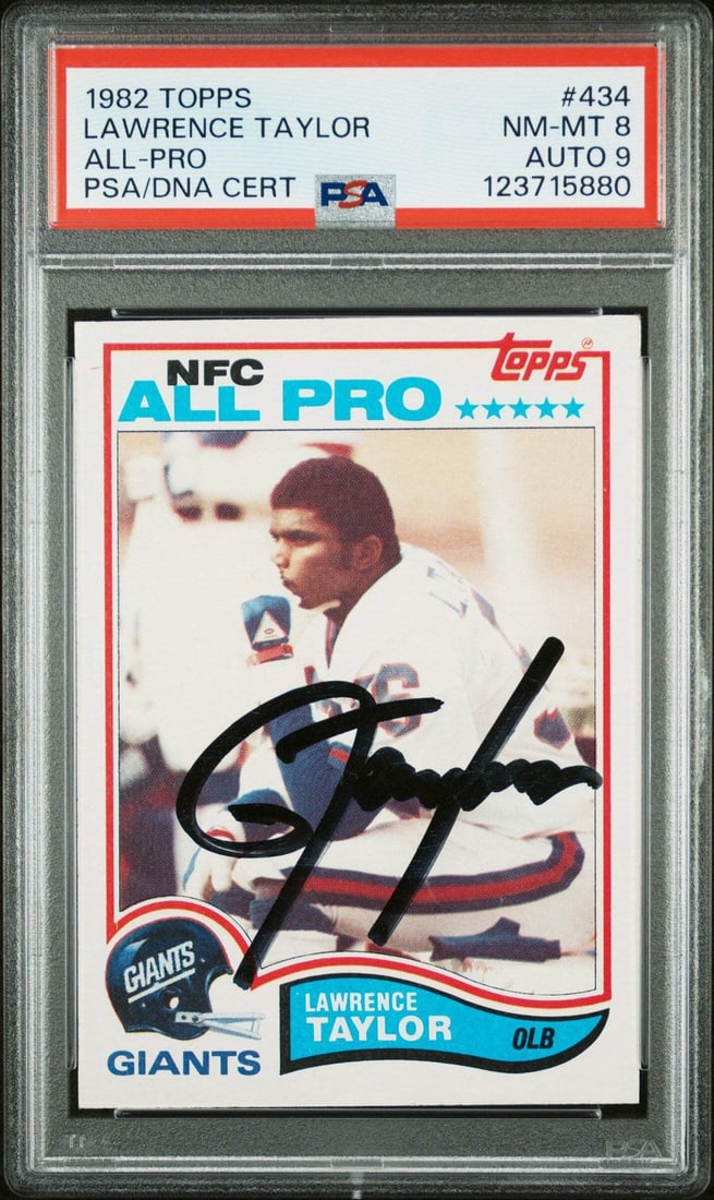 Lawrence Taylor 1982 Topps Rookie Card PSA 8 Signed Auto Grade 9 (1 of 2)