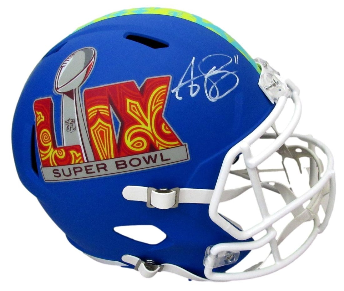 A.J. Brown Signed Super Bowl LIX Blue Helmet Eagles BAS Authenticated: A.J. Brown Signed Super Bowl LIX Blue Helmet Eagles BAS Authenticated This is an A.J. Brown signed full-size replica Super Bowl LIX blue football helmet, representing the Philadelphia Eagles. The auto