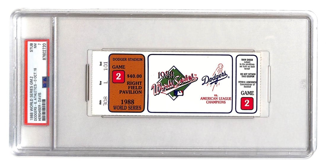 1988 World Series Game 2 Ticket Orel Hershiser PSA 7 Dodgers Pop 1 (1 of 3)