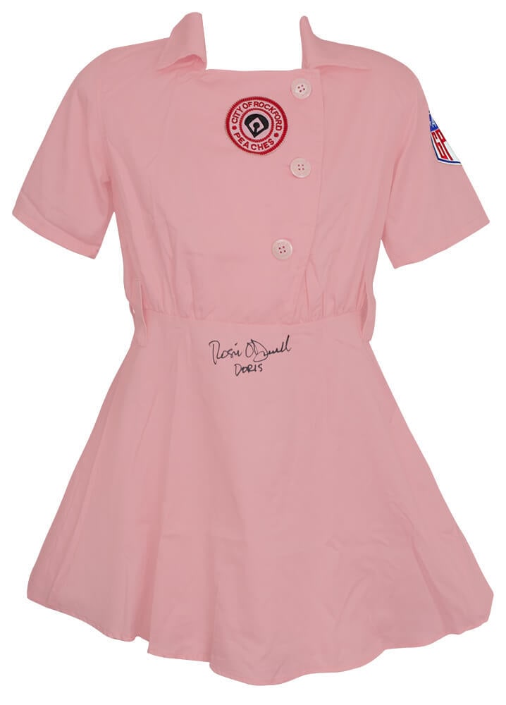 Rosie O'Donnell Signed Rockford Peaches Pink Jersey with Doris Inscription - SS COA: Rosie O'Donnell Signed Rockford Peaches Pink Jersey with Doris Inscription - SS COA Celebrate a piece of cinematic history with this authentic Rosie O'Donnell signed Rockford Peaches pink costume wome