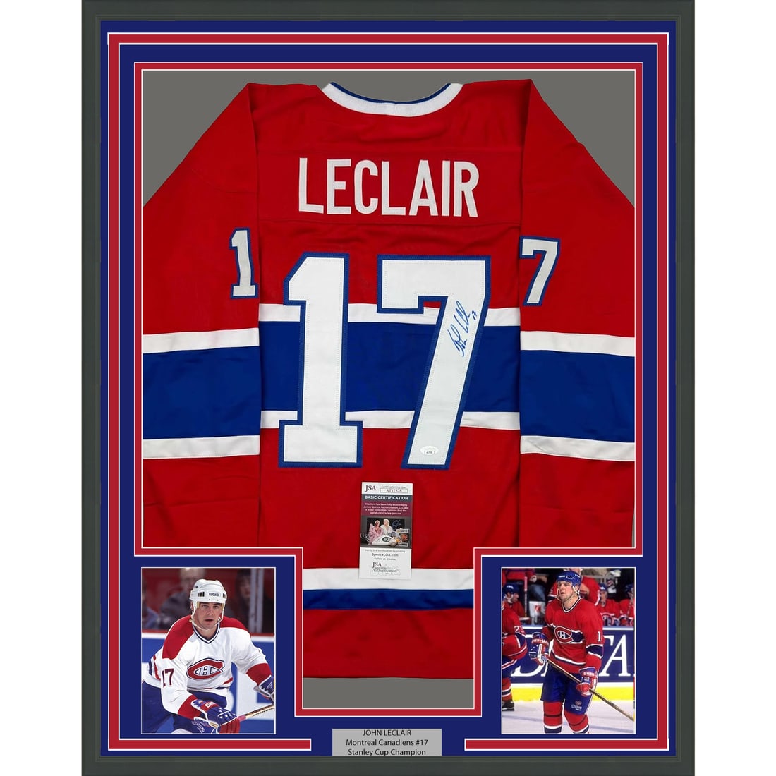 Framed Autographed John LeClair Montreal Canadiens Jersey JSA COA 35x39 (1 of 2)
