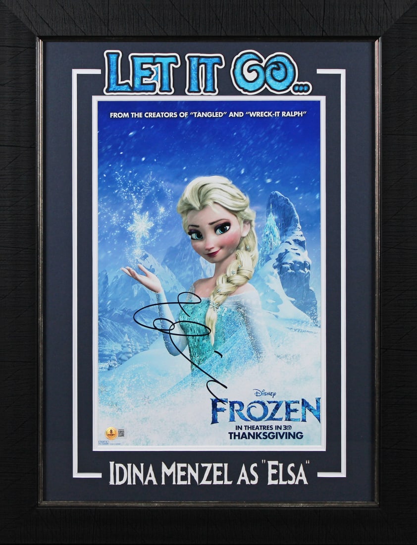 Idina Menzel Frozen Signed 11x17 Framed Photo Beckett Authenticated: Idina Menzel Frozen Signed 11x17 Framed Photo Beckett Authenticated This stunning 11x17 framed photograph features an authentic autograph from Idina Menzel, renowned for her role in Disney's Frozen. T