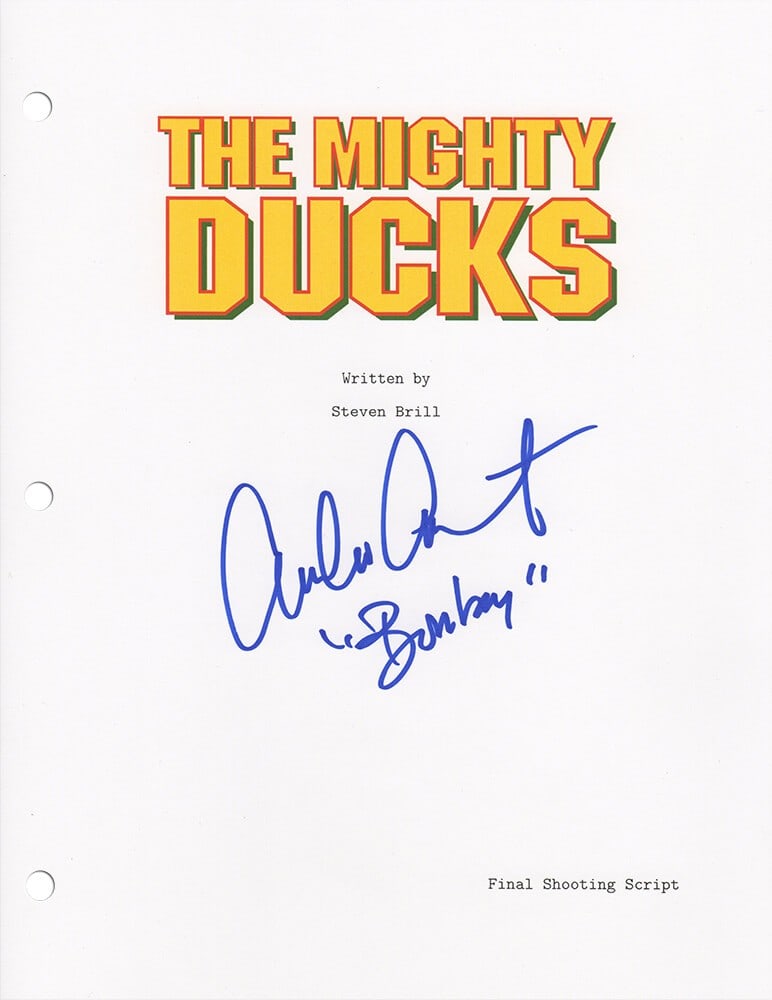 Mighty Ducks Script Cover Autographed by Emilio Estevez with Bombay Inscription (1 of 1)