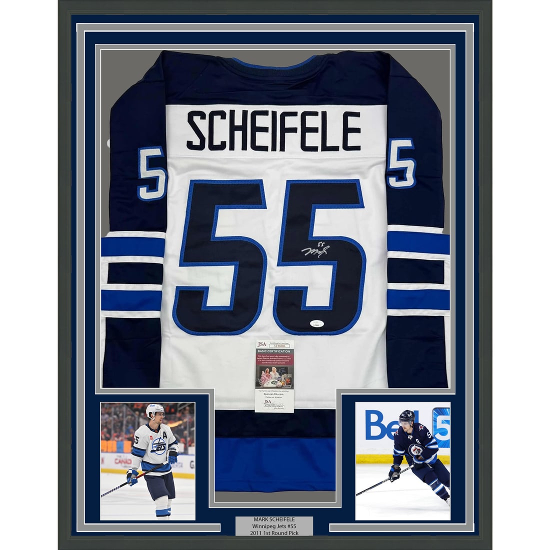 Framed Autographed Mark Scheifele Winnipeg Jets Jersey with JSA COA: Framed Autographed Mark Scheifele Winnipeg Jets Jersey with JSA COA This professionally framed and matted autographed Mark Scheifele Winnipeg Jets jersey is a must-have for any NHL fan. Featuring a st